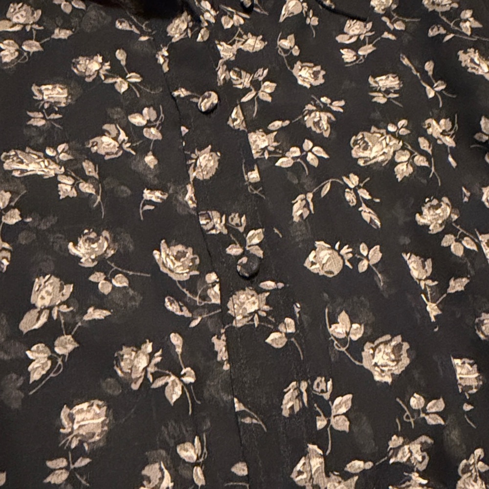 Gap Black Floral Button Down Pullover Blouse/Shirt - image 4